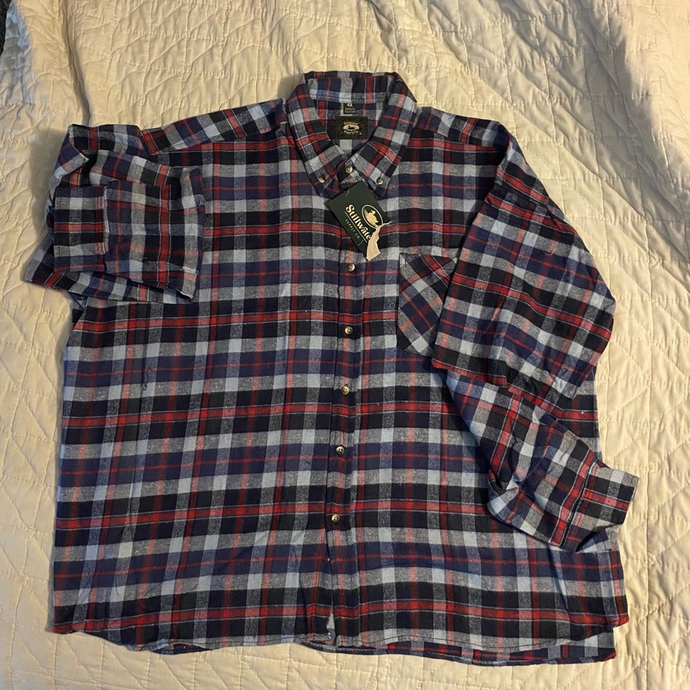 Men's Plaid Button-Down Shirt - Red, Blue, and White